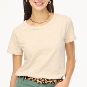 NWT J.Crew Short Sleeve Girlfriend Tee Heather Cream Sz S Small Hole Sleeve Seam